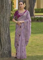 Organza Silk Lilac Party Wear Sequins Work Saree